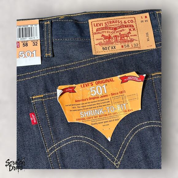 Vintage Levi’s 501xx Shrink-to-Fit Jeans Made In USA W58 L32 501 Deadstock NWT - Picture 7 of 8